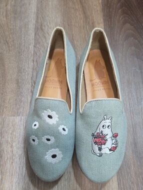 Rare Moomin x Jelly Beans Japan Embroidered Denim Loafers Size 8 / 24.5